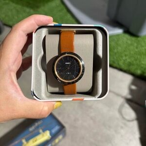 Fossil Black Dial with Tan Leather Strap Watch